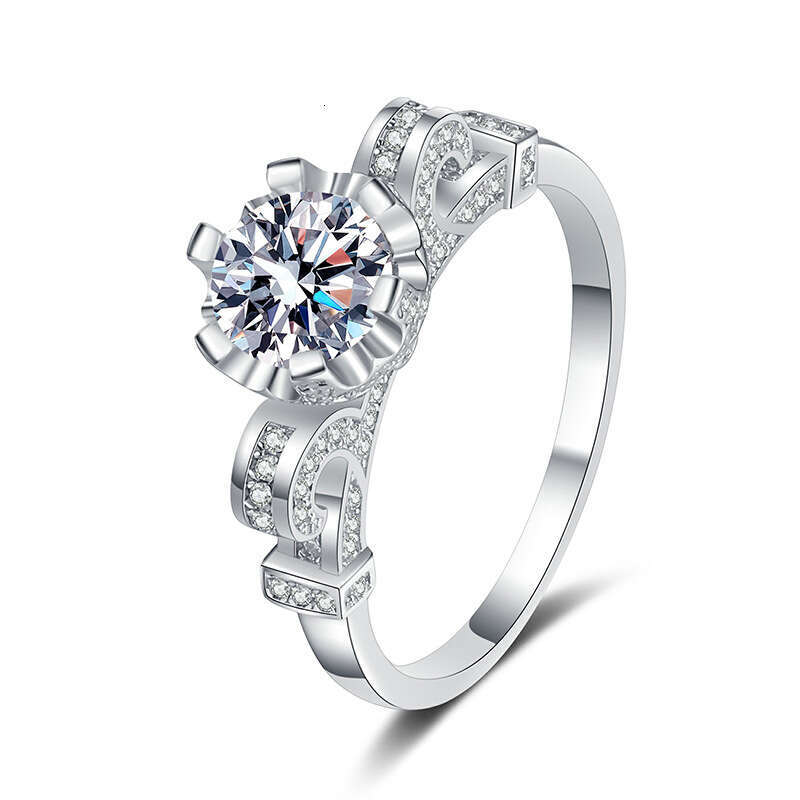 Luxury MoiS925S925anite S925 S925terling S925ilver ClaS925S925ic S925ix-Prong Crown for Women Romantic Flower PropoS925al Ring 684
