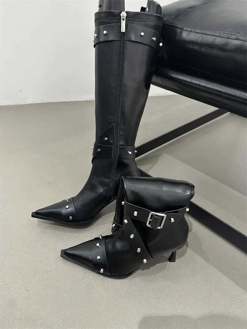 Knee High Boots for Women Cool Metal Pointed Toe High Heels FAshion WESTern Boots Female Sexy Ladies Booties Z250704