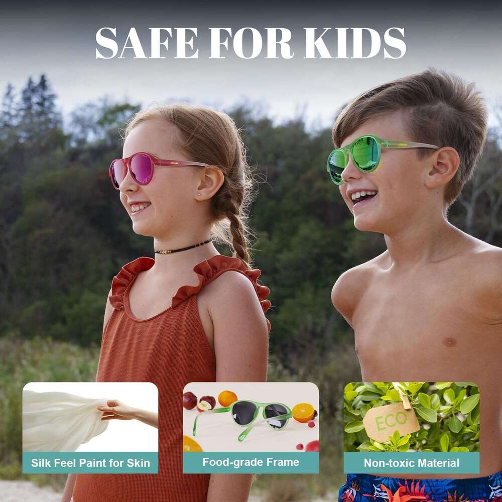 Polarized Sunglasses 3 Kids Youth Skin Feel TR90 Frame Beach Travel Summer Outdoor Glasses for Boys Girls Ages 5-14