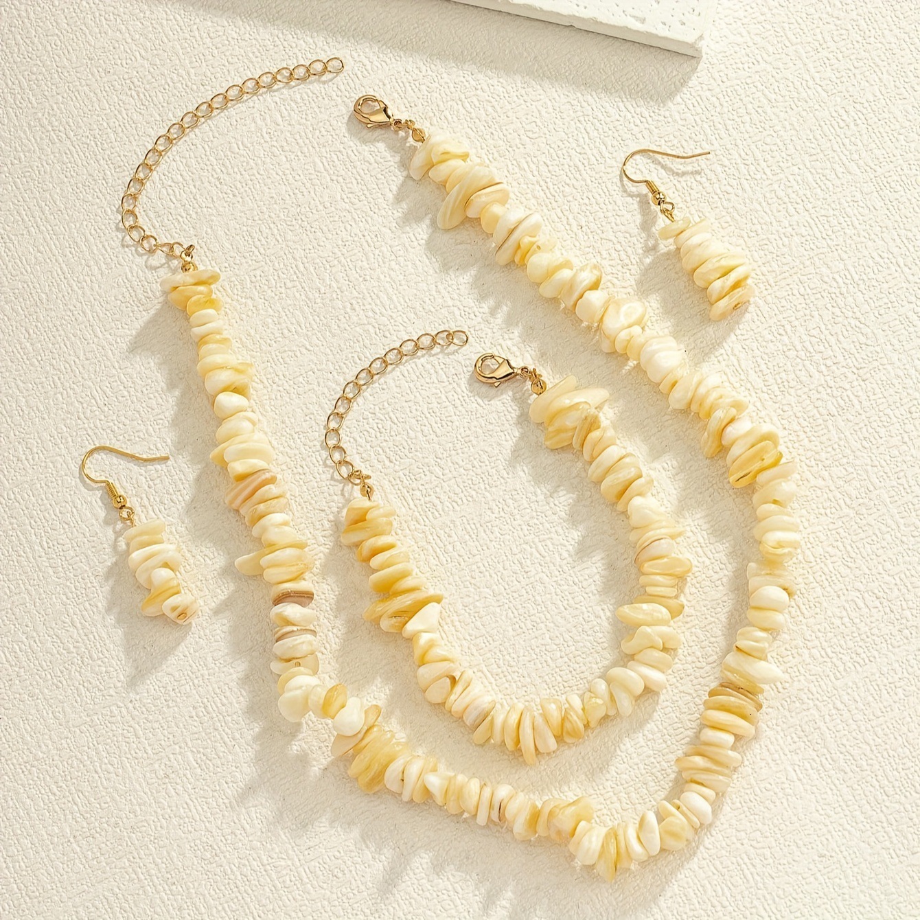 1 Necklace Bracelet Earrings Set Bohemian Style Irregular White Crushed Stone Beads Personality