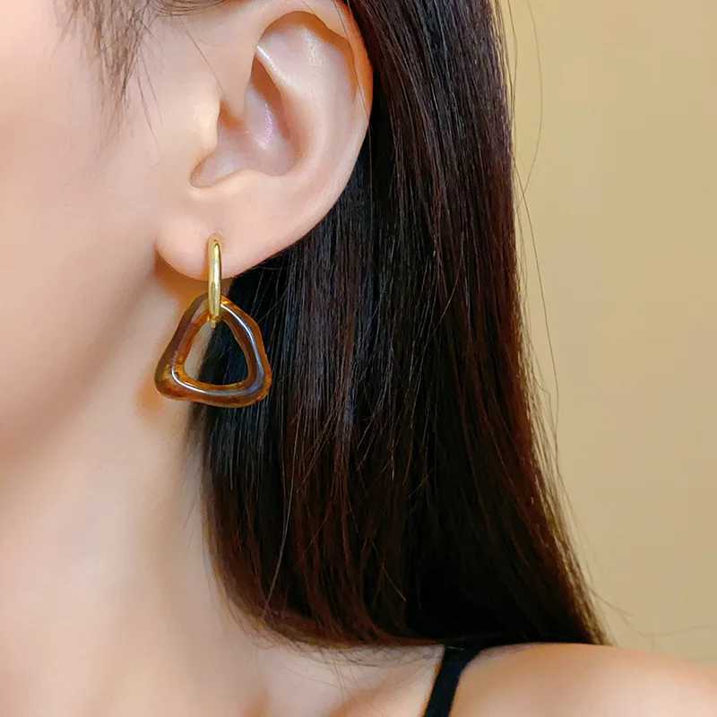 Geometric Brown Resin Metal Drop Post Earrings For Women Fashion Jewelry Trendy New Style Holiday Accessories Wholesale C1750 Y250704