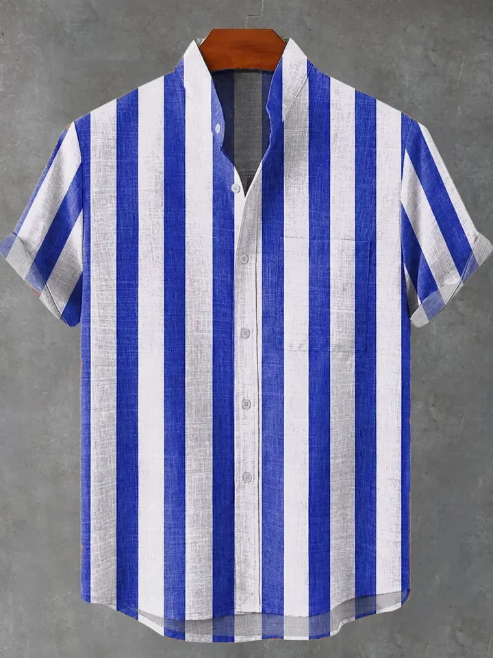 Mens striped linen short-sleeved shirt hit 2025 comfortable button-up shirt 250704