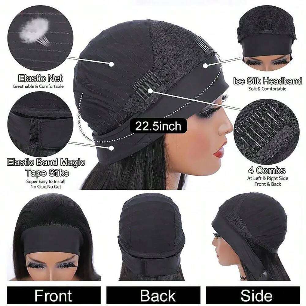 Wig Brazilian Headband For Women Glueless None Lace Front Human Hair Wigs Straight