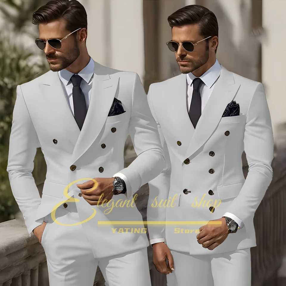 Formal Elegant Stylish Ivory Double Breasted 2 Piece Wedding Suits for Men Classic Tuxedo Bespoke For Groom Prom Party Dres X250704