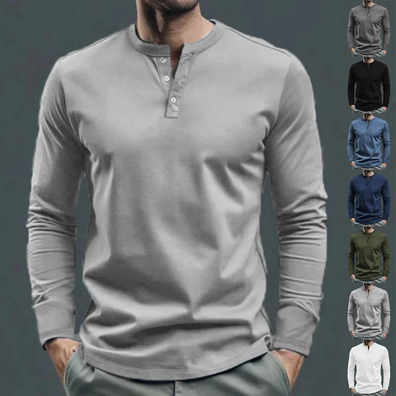 Cross-border Spring and Autumn Clothing European and American Mens T-Shirt Long-sleeved Mens Base Henry Shirt 250704