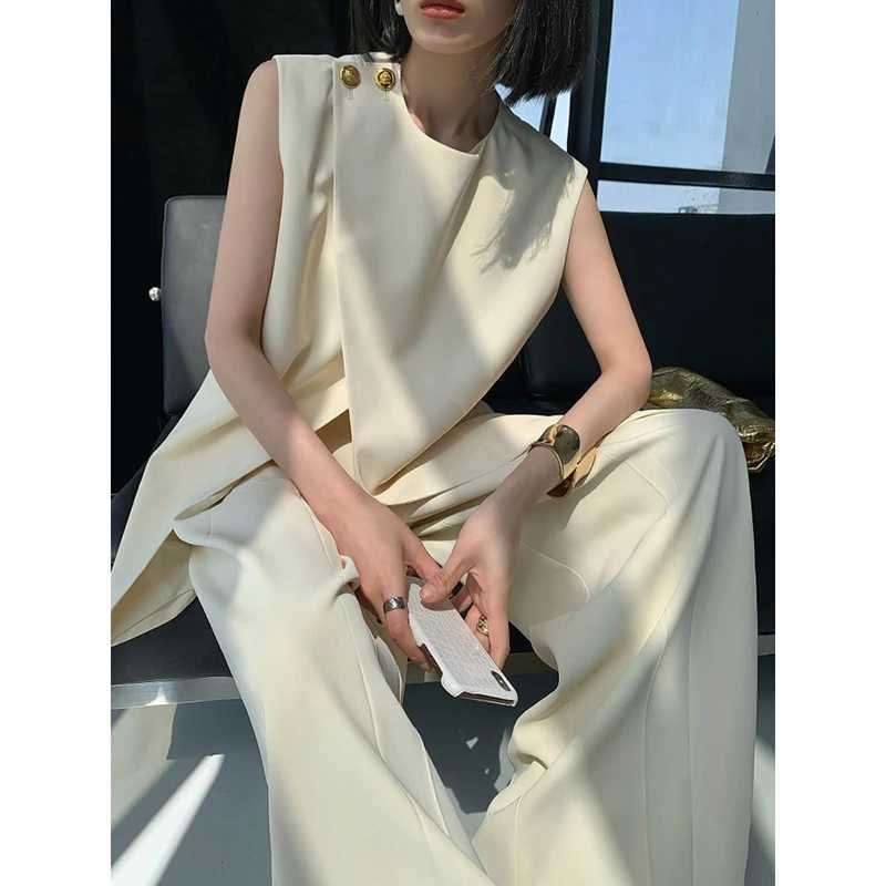 Deconstructed Slveless Vest Suit Set Women Summer Elegant Asymmetric Vest Wrinkle Resistant Avant Garde Office 2Piece Set X250704