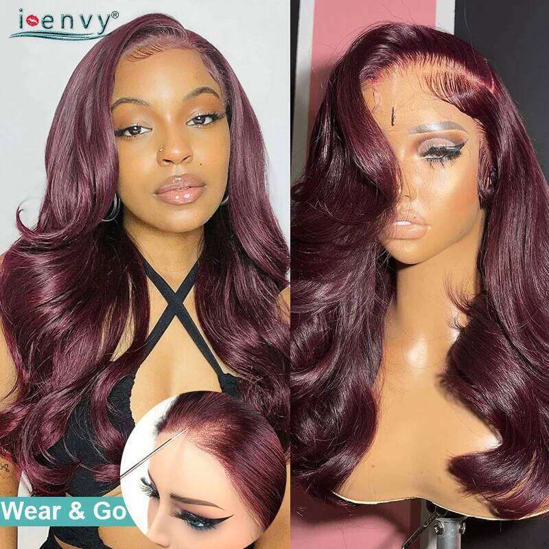 Wear And Go Glueless Human Hair Bury Front Wigs Straight Body Wave Ginger 9X6 Lace Frontal Wig PrePlucked Bye Knots