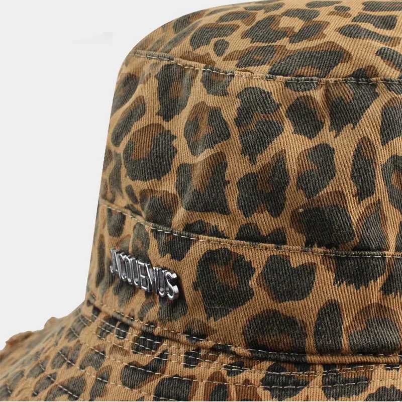 2025 Blue Leopard Print Cowboy Hiking Bucket Hats with String Wen Denim Beach Sun Hat Outdoor Bob Panama Summer Fisherman Cap X250704