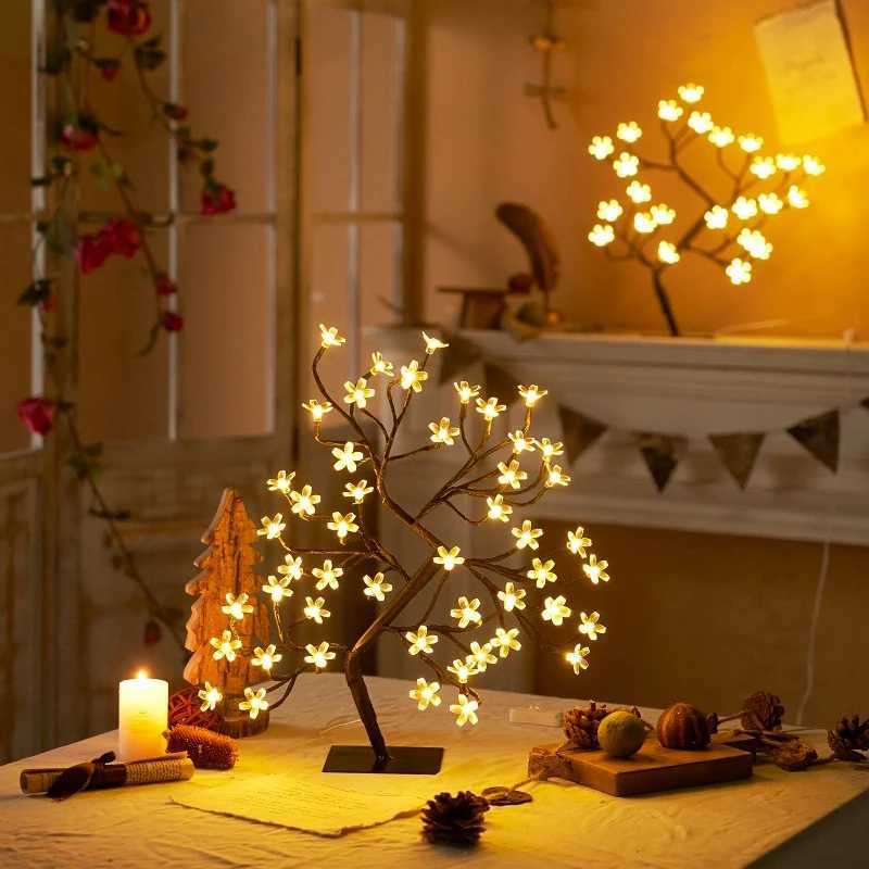 LED Table Lamp Cherry Blossom USB Remote Control For Desktop Room Bedside Bedroom Hotel Shop Home Festival Decor Tree LightXJ250703