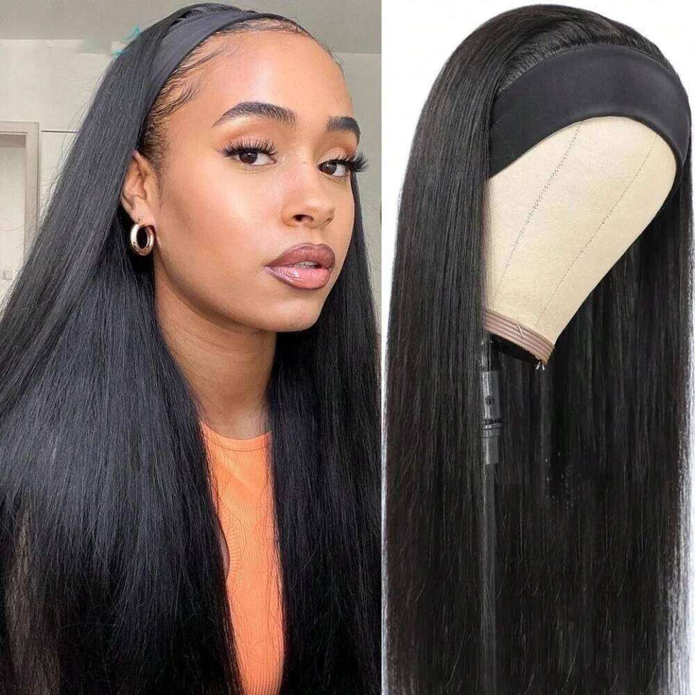 Wig Brazilian Headband For Women Glueless None Lace Front Human Hair Wigs Straight
