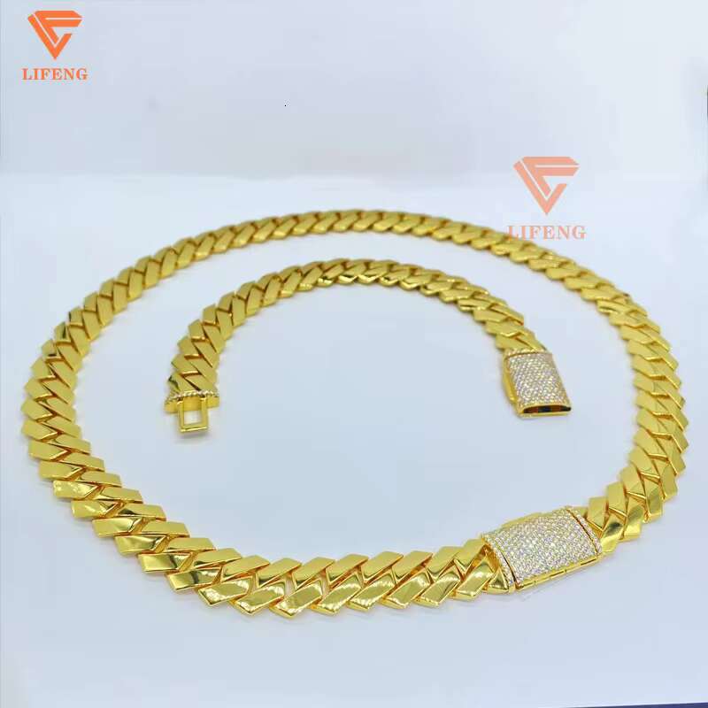 Custom HipHop Jewelry 8-15mm Plain Chain 925 Sterling Silver Moissanite Diamond Iced Out Buckle Miami Cuban Link Chain Necklace