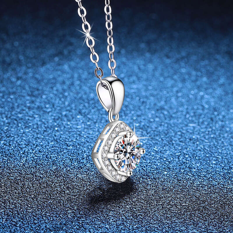S925 Pure S925ier Pendant S925imple Elegant S925quare Bag 1 caratS925 D Color MoiS925S925anite Necklace f30