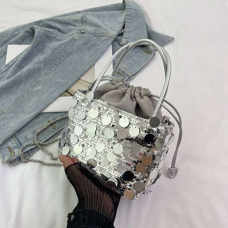 New Korean Version Instagram Sequin Dinner Fashionable Bucket Niche Design Single Shoulder Crossbody Bag For Women