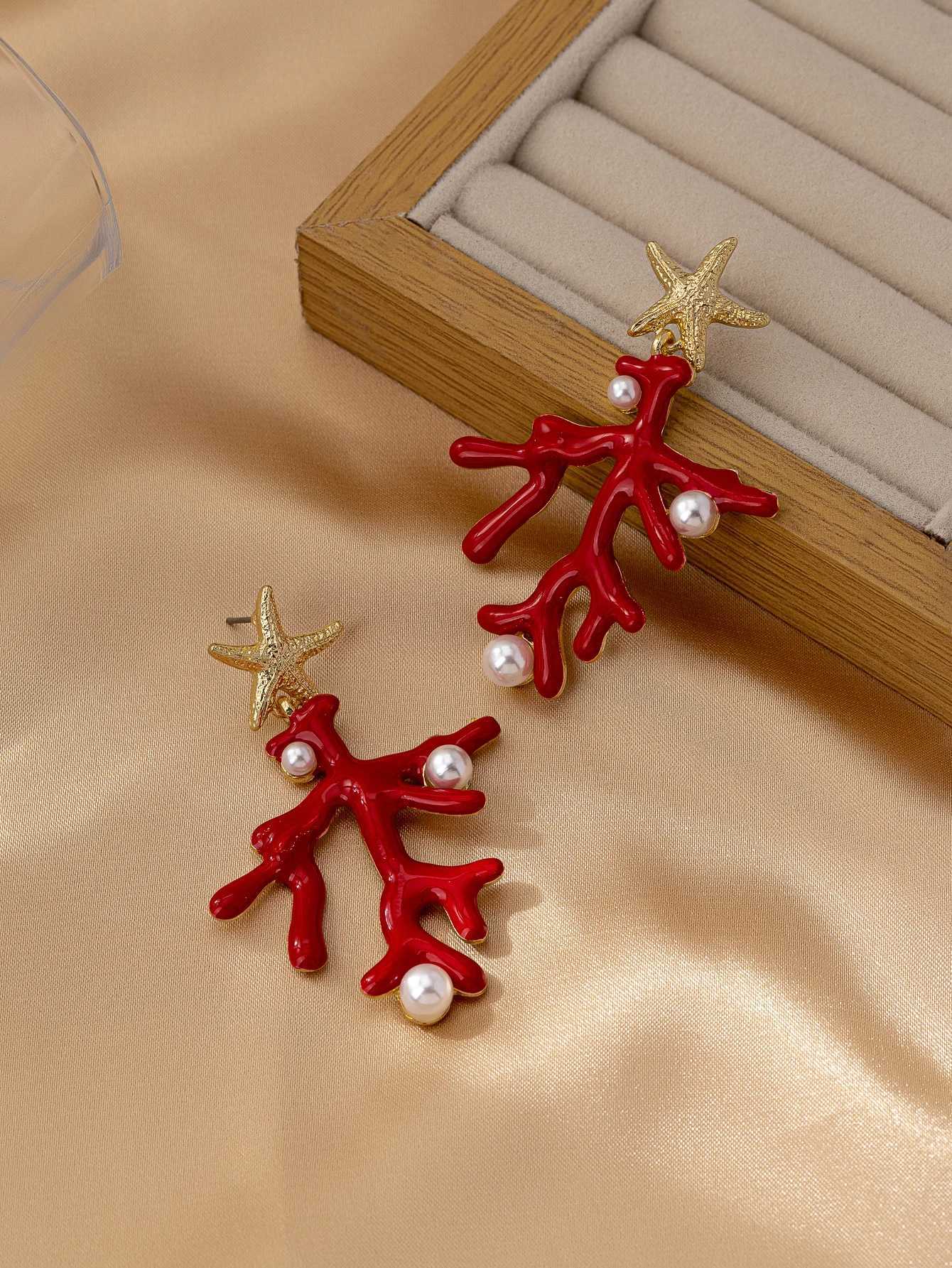1 Pair Ocean Style Casual Temperament easiest for match Retro Fashion Coral Shaped Earrings Y250704