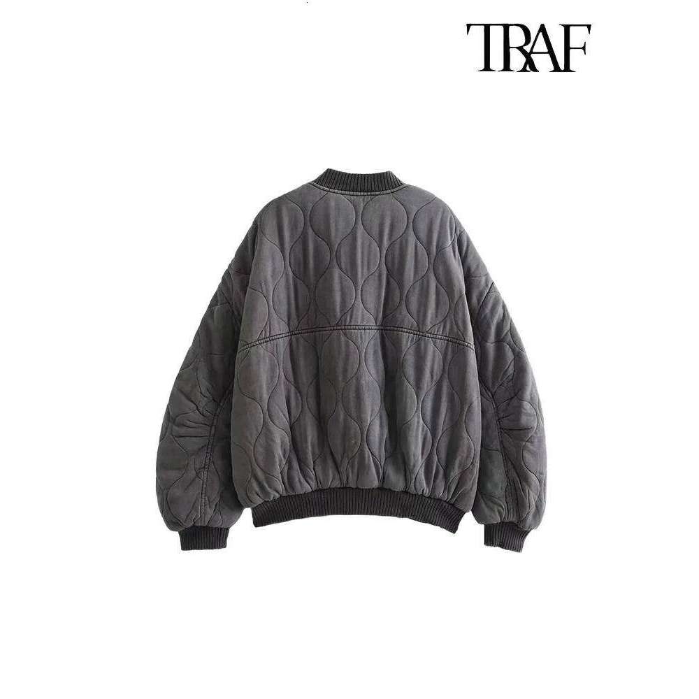 TRAF Women's Fashion Round Collar Single Breasted Long Sleeve Aviator Solid Color Quilted Commuter Warm Casual Jacket 250704
