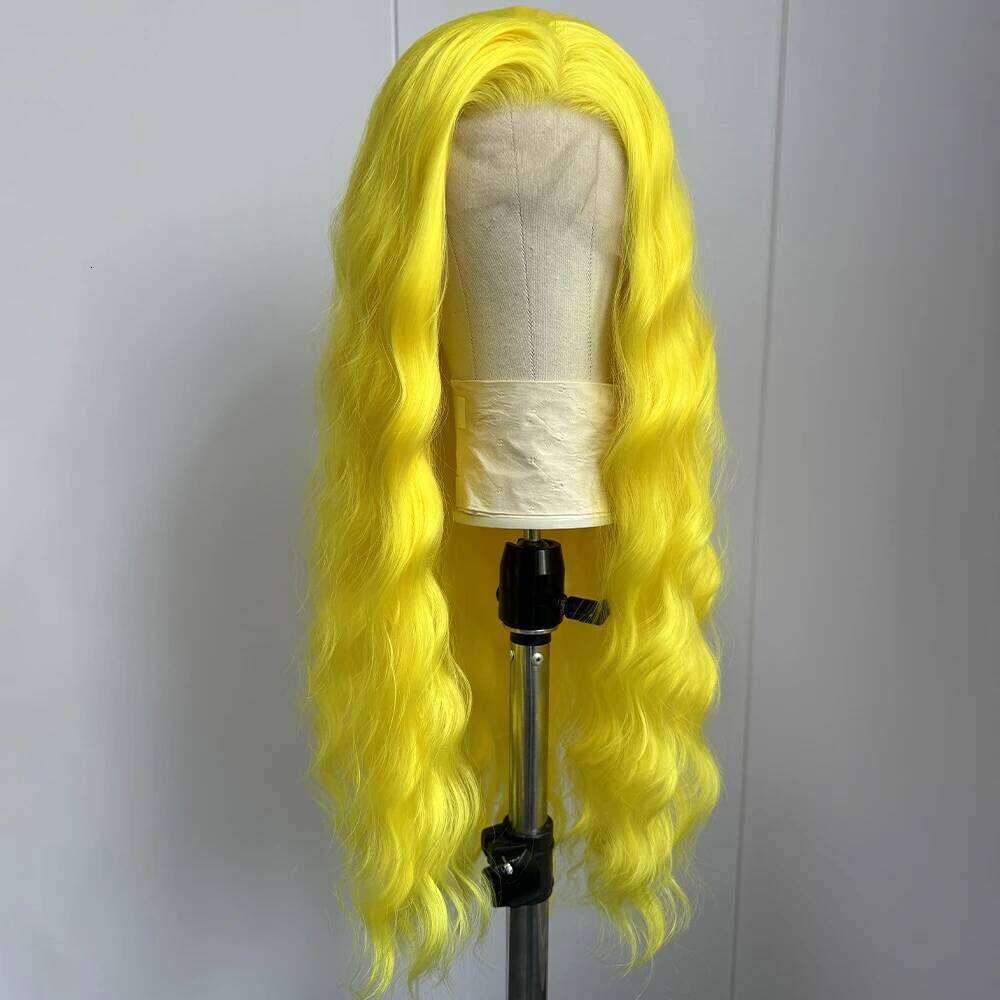 Long Synthetic Loose Front for Natural Cosplay Lace Body Wave Women Use Yellow Wig Party
