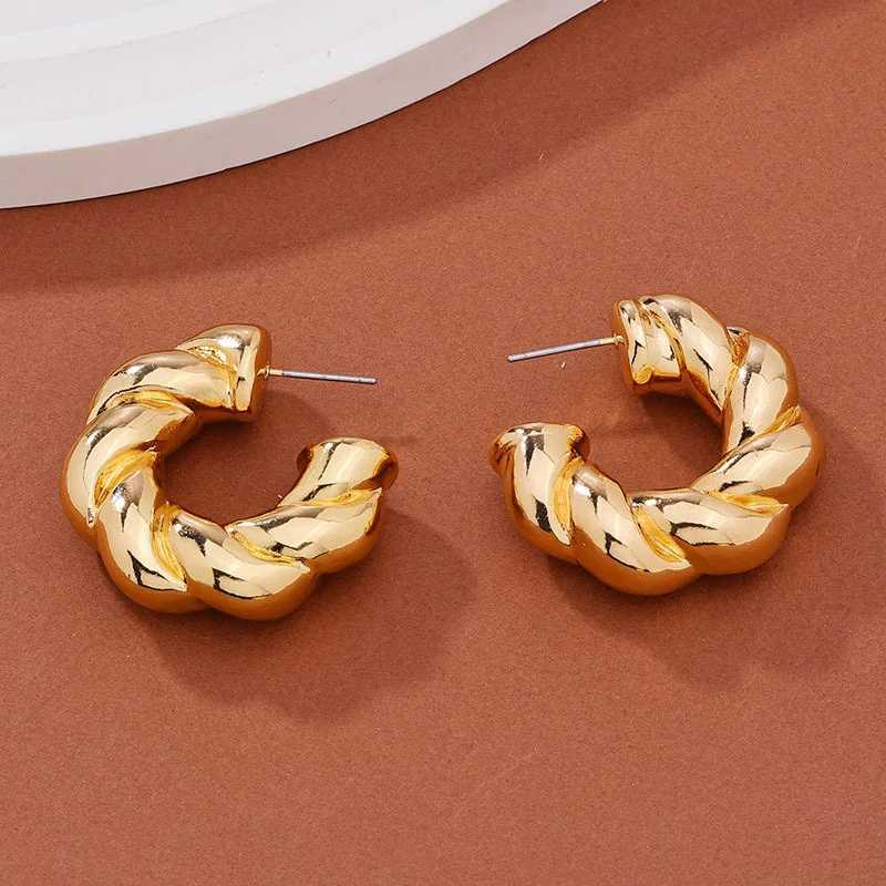 Trendy Circle Twists Hoop Earring for Women Simple Temperament Hyperbole Gold Color Ear Daily Wear Jewelry Party Gifts Y250704