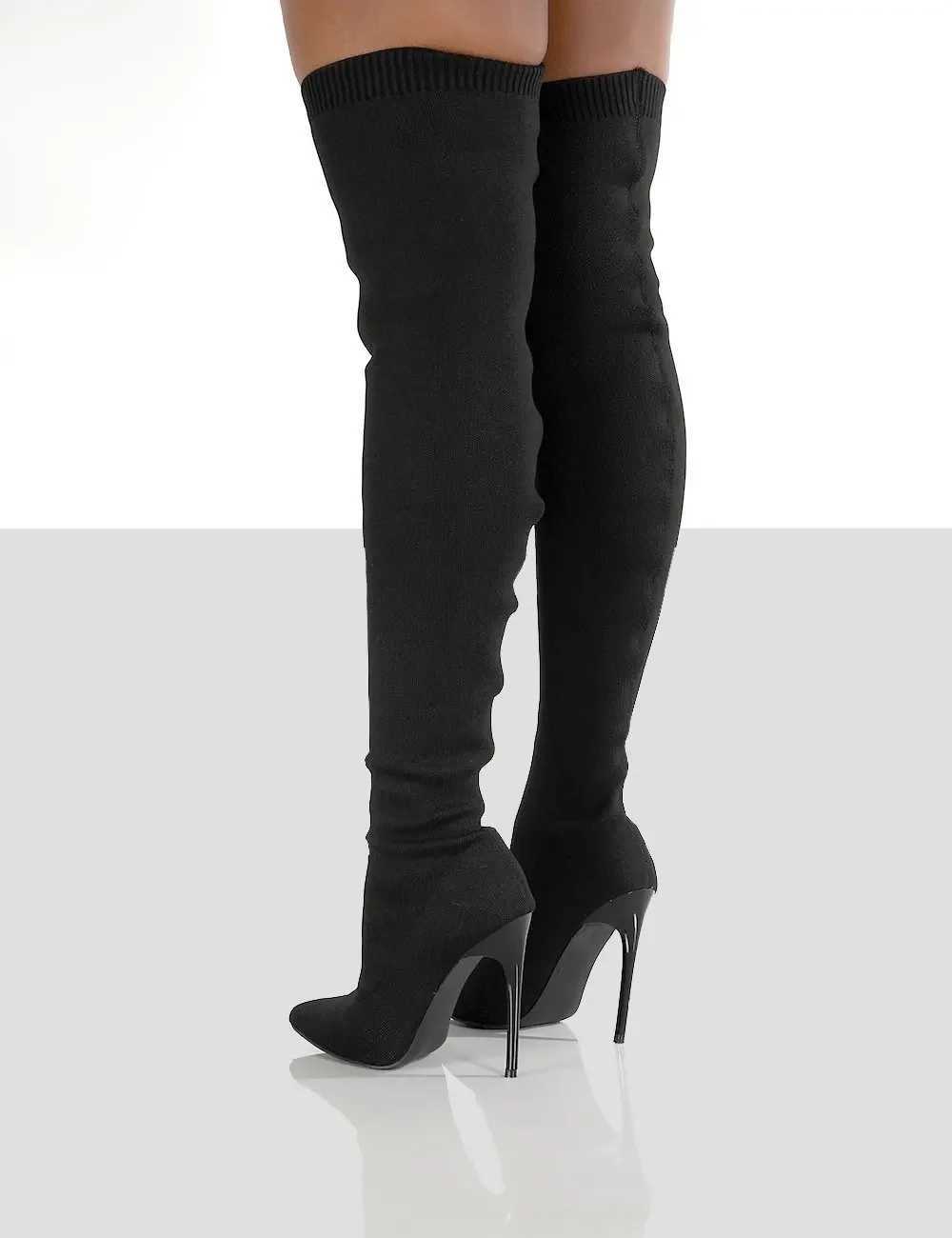 Ladies Socks Over The Knee Women Boots Stretch Fabrics High Heel Slip on Shoes Pointed Toe Woman Long Boots Size 36-43 Z250704