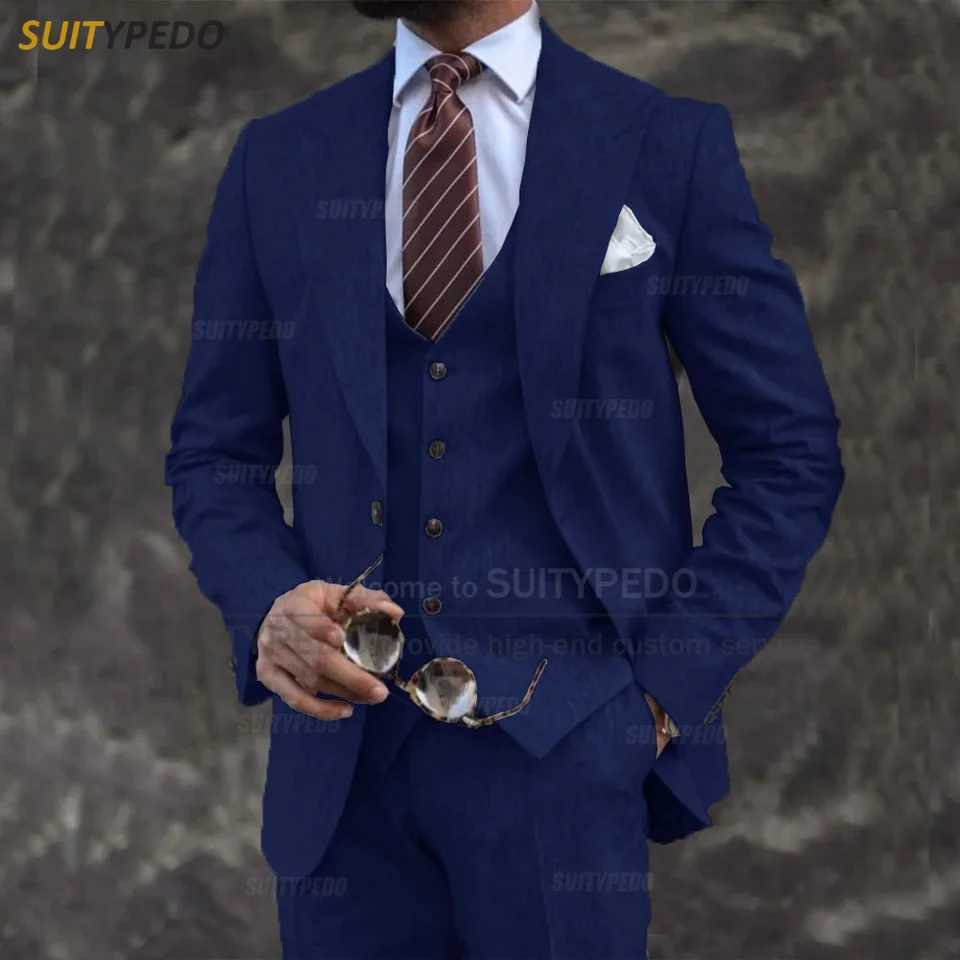 New Summer Linen Suit Set for Men Wedding Birthday Party Custom Men Slim Fit Blazer Vest and Pants 3 Pieces Customized X250704