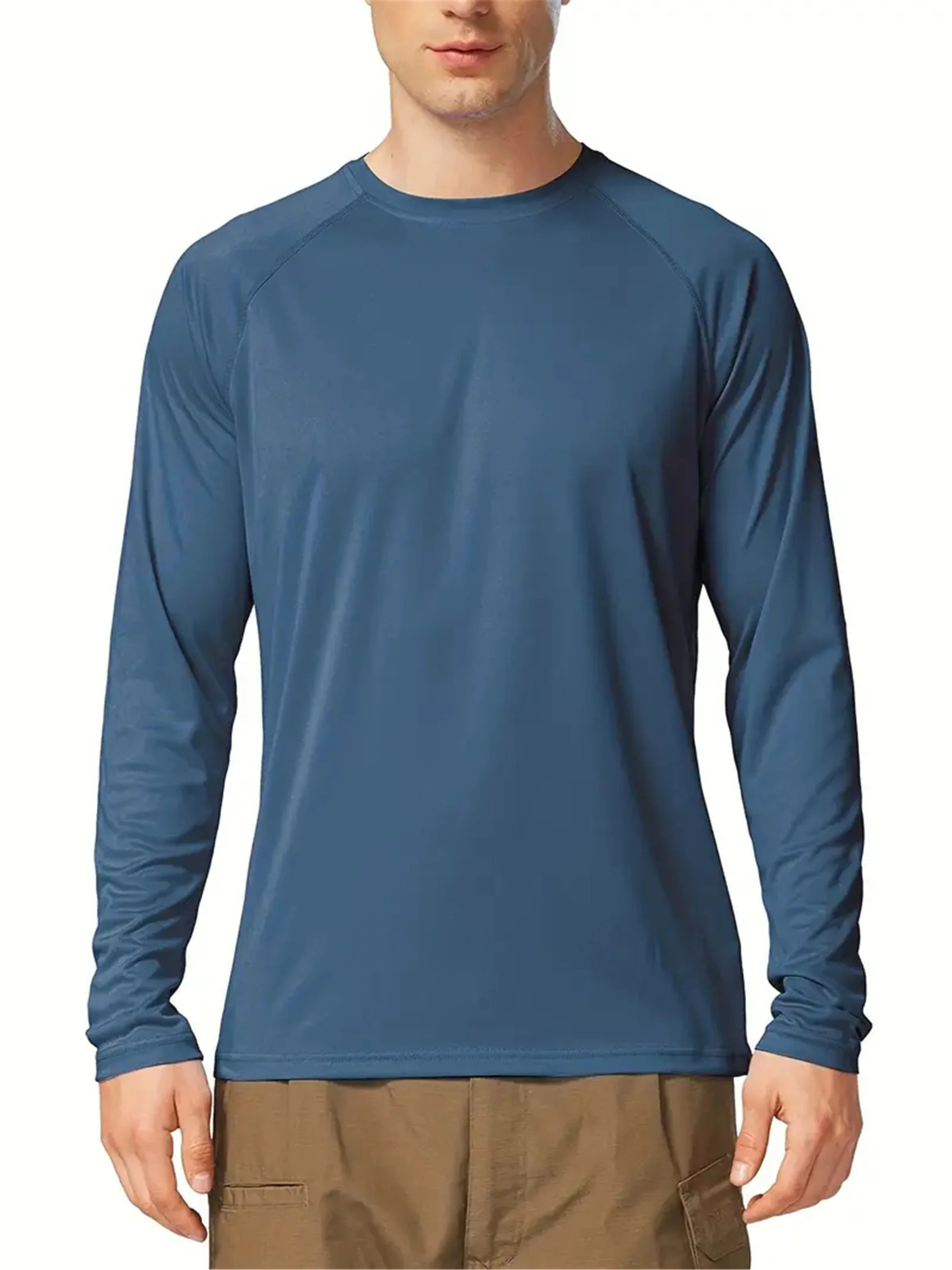 Plus Size Mens Solid T-shirt Fashion Casual Long Sleeve Tees UV Sun Protection Tops For Outdoorworkout Mens Clothing 250704