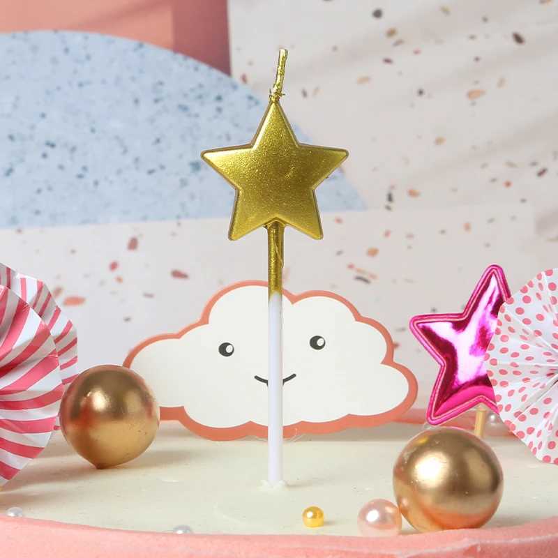 10pcs/lot Cute Solid Color Star Shaped Mini Candles for Baby Kids Adults Birthday Party Cake Topper Cupcake Decoration Supplies W250704