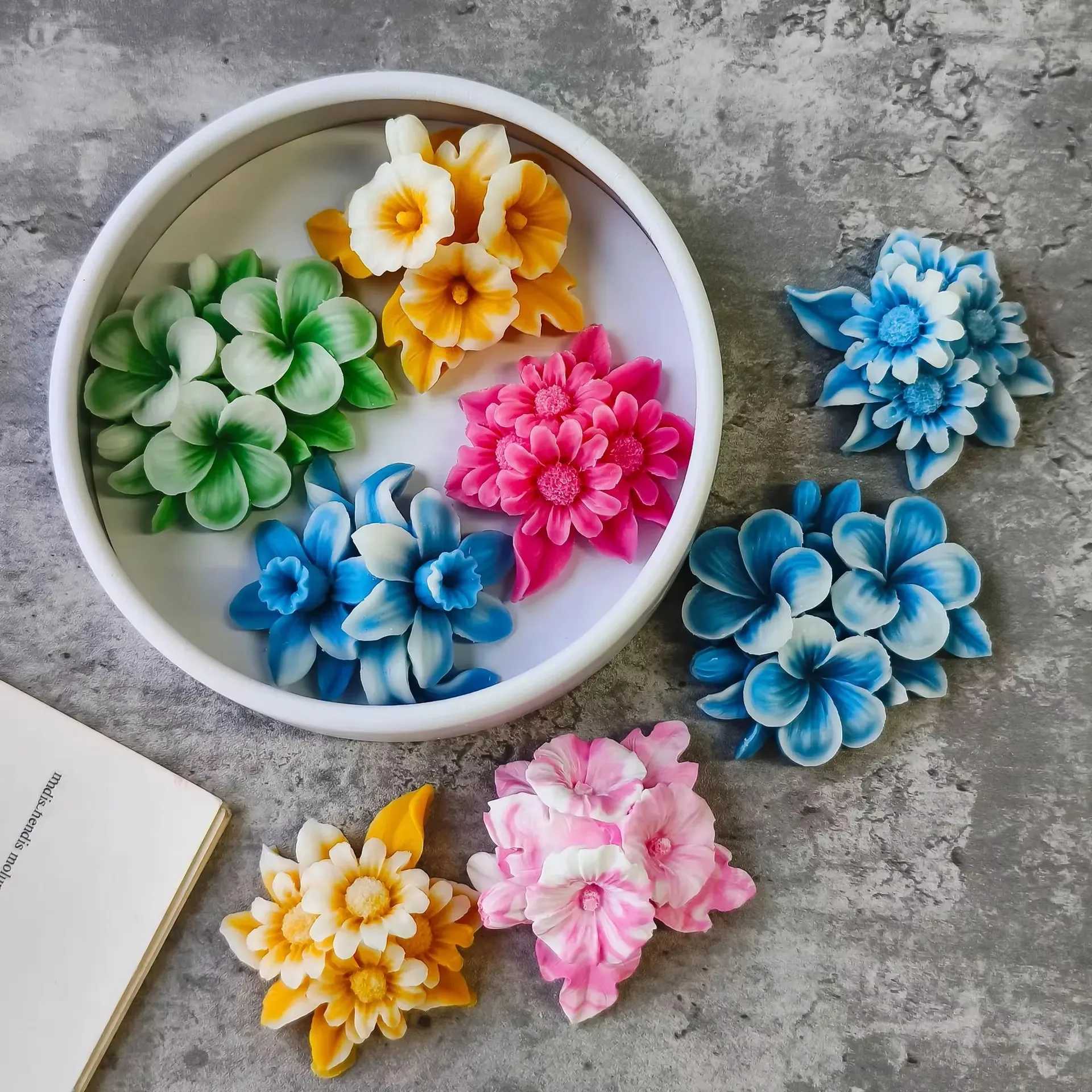 10pcs Aromatherapy Candle Diffuser Stones Plaster Handmade Soap Petal Resin Crafts and Home Decoration Flower Silicone Mold W250704
