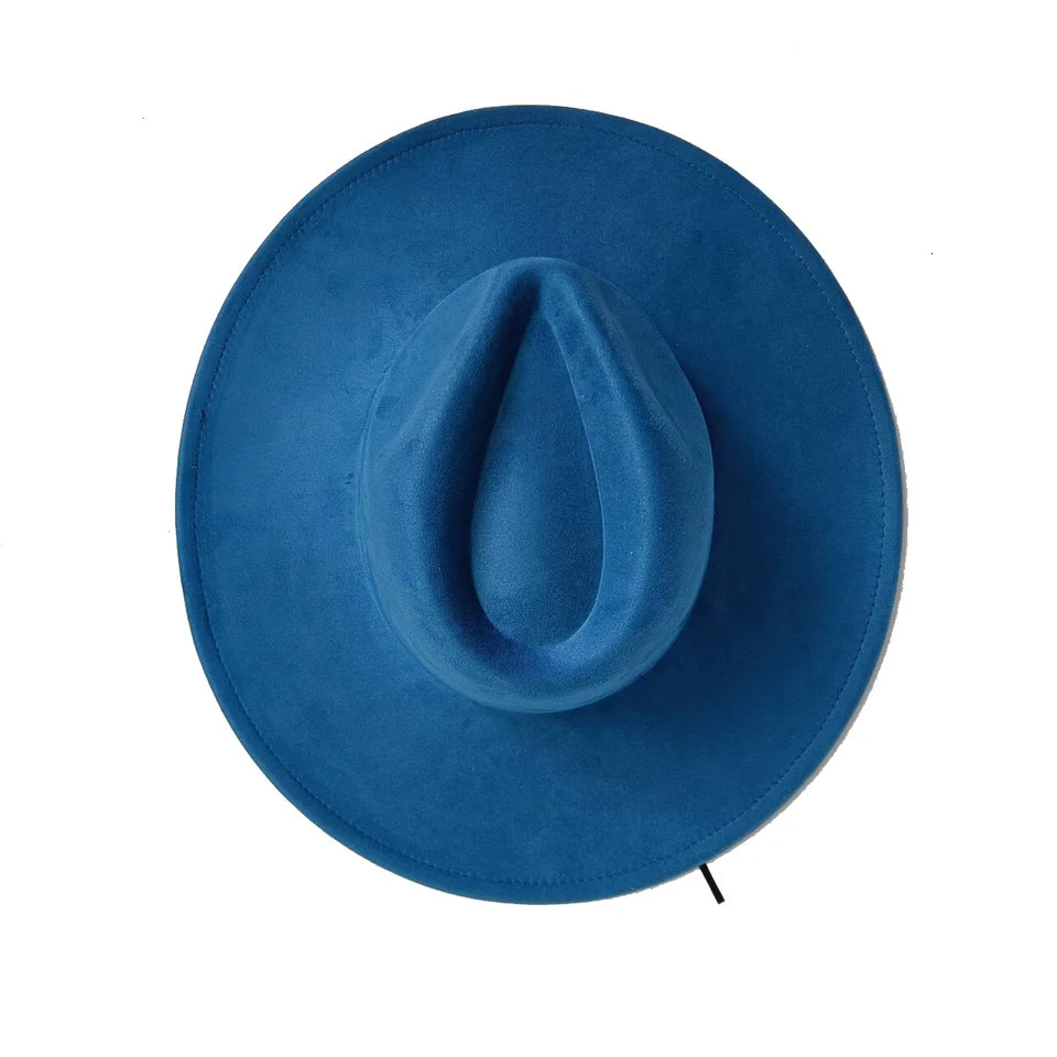 9.5 CM Big brim Jazz Fedora Hat Mens Suede Fabric Heart shaped Top Felt Hat Womens Peacock Green Party Tie Hat 250701