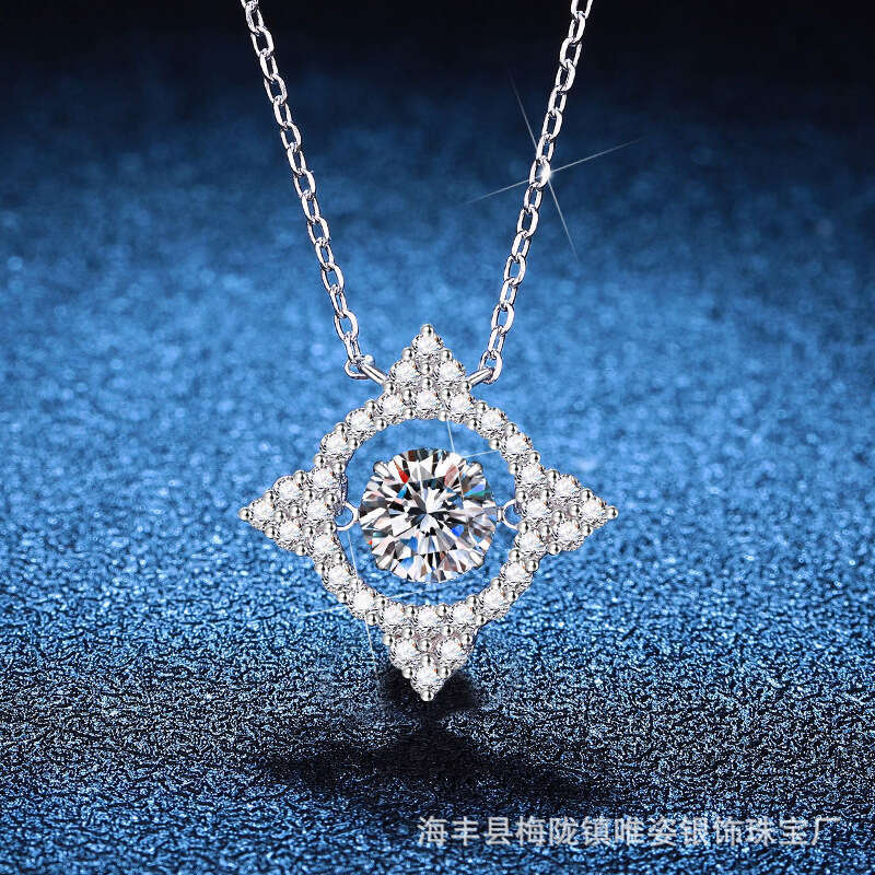 S925 Pure S925ier MoiS925S925anite S925parkling Clover Beating Heart Valentine'S925 Day Gift Necklace for Women b29