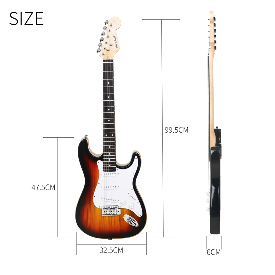 HK LADE New ST-850 ST Electric Guitar with Rosewood Fingerboard - Complete Starter Kit (Amplifier, Gig Bag, Strap, Picks, Strings)