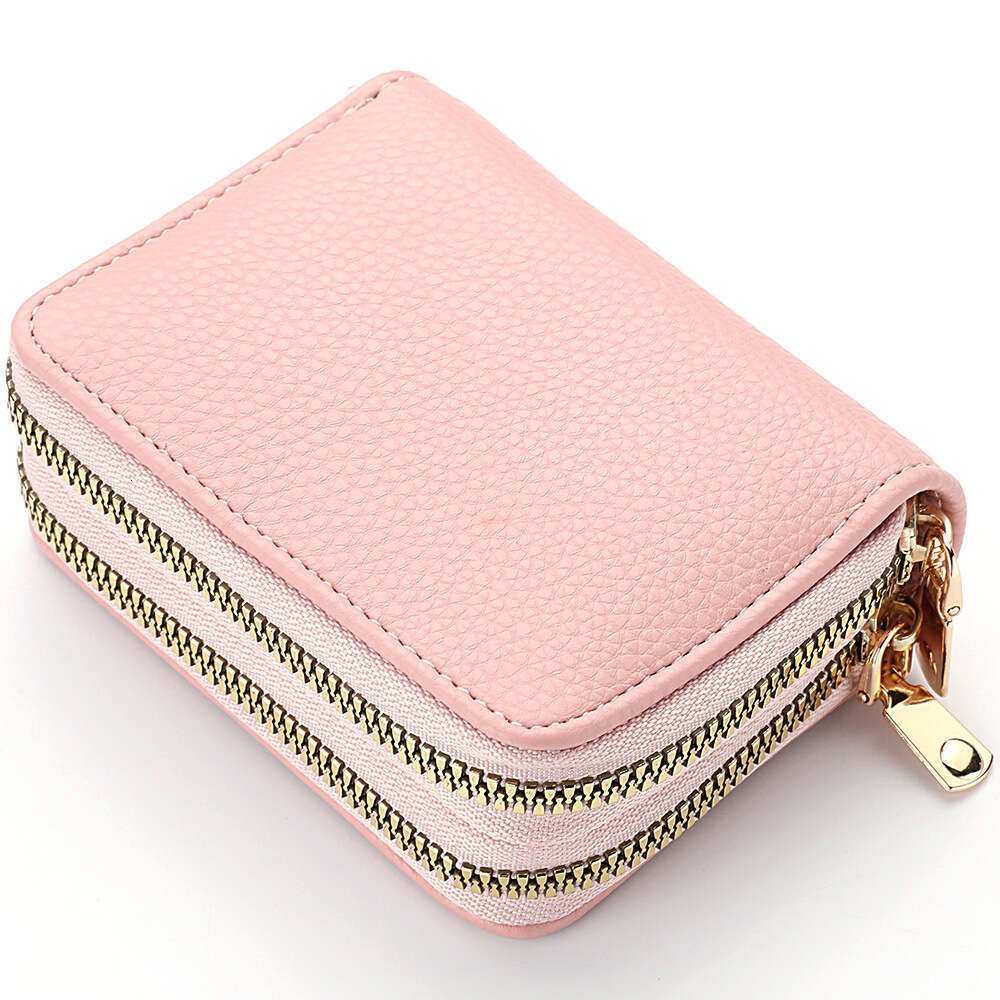 New Women's Short Double Zipper Accordion Card Holder Large Capacity Multi-Card Slot Multi-Function Compact Coin Purse