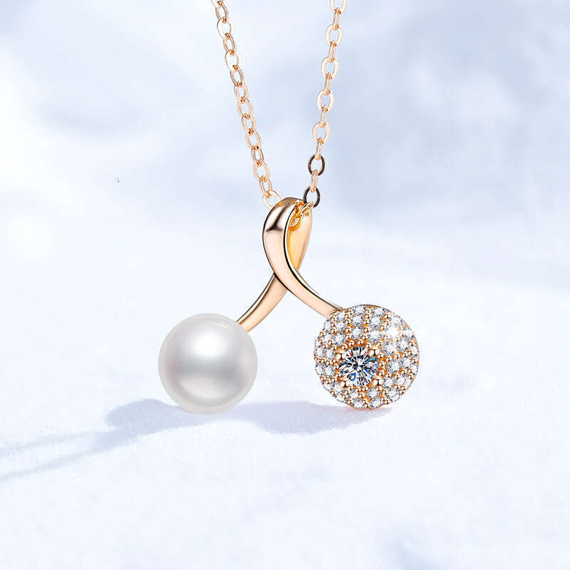 Natural FreS925hwater Pearl with S925terling S925ier Pendant S925weet Cherry 10mm MoiS925S925anite Necklace for Women c71