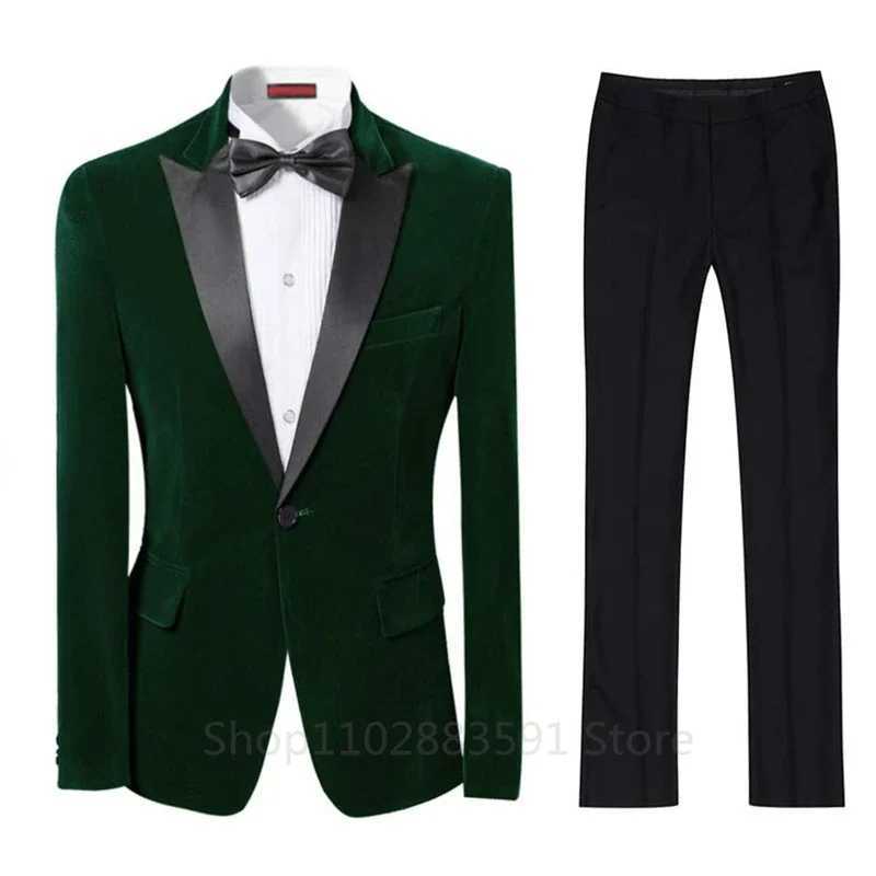 2 Pieces Velvet Men Suits Slim Fit Blazer Pants Costume Best Man Party Satin Shawl Lapel Wedding Business Tuxedos Groom Homme X250704
