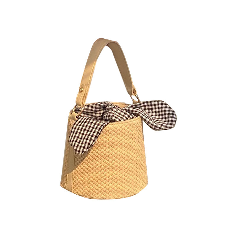 Straw Woven Women's Bucket Bag 2025 Summer Fashion Internet Celebrity Personality Knot Handbag Women's Diagonal Woven Bag
