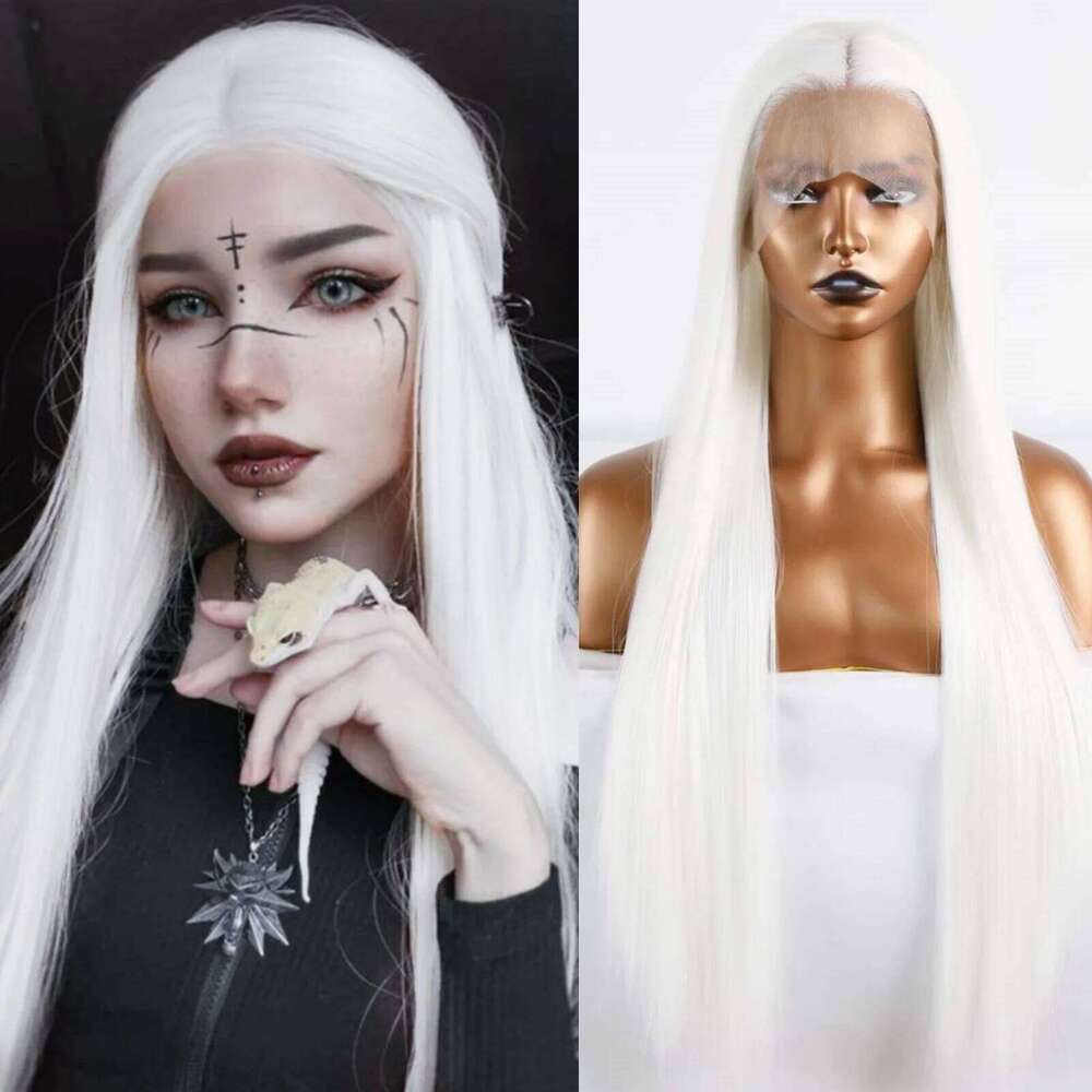Straight Synthetic Lace Front Glueless Ready to Wear Long Wig Cosplay Snow White Colored Wigs for Women
