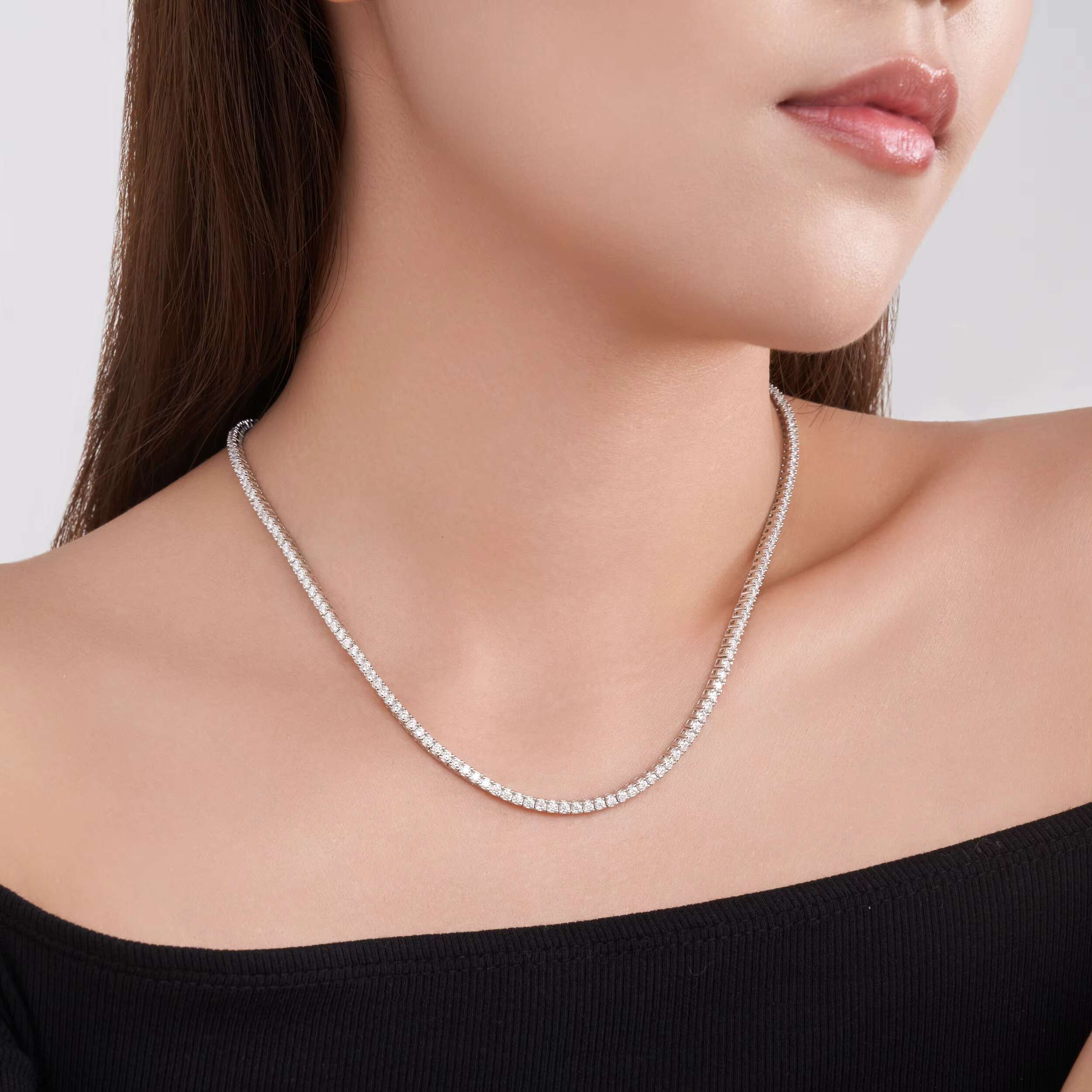 2.0mm~6.5mm Moissanite Necklace Tennis Chain 925 Sterling Silver 18K Gold Plated Gift for Women Moissanite Necklace Jewelry