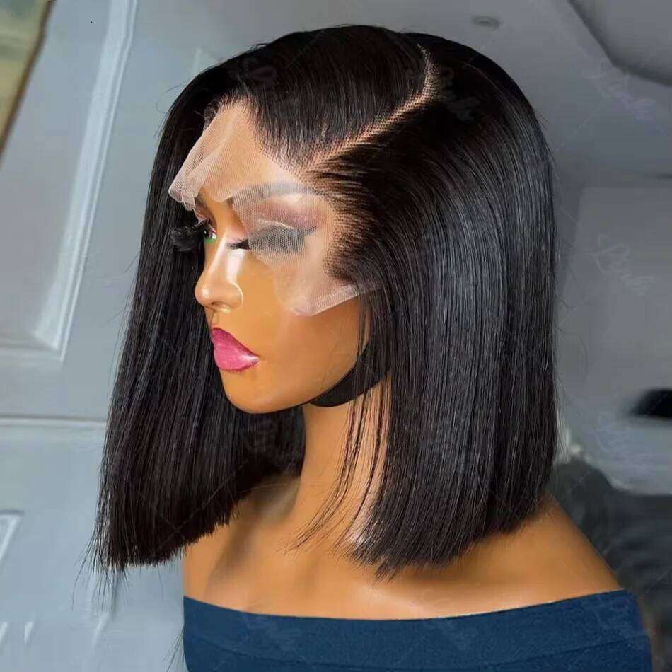 Short Straight Human Hair 13x4 Bob Front Wigs 180% Densit 12 Inch Brazilian 4x4 Closure Lace Frontal Wig For Women