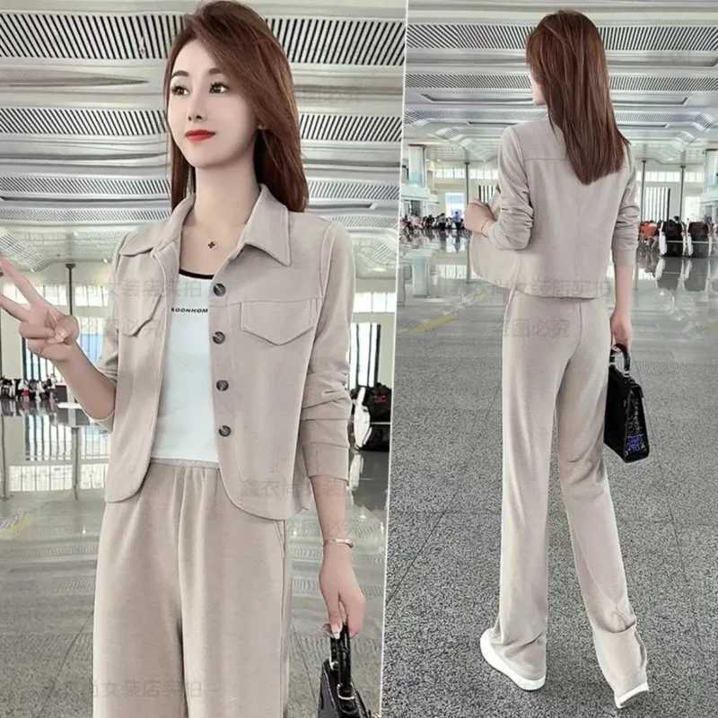 Fashion Wide Pants Casual Clothing Womens Suit Spring And Autumn 2025 New Stylish Jacket Straight Leg Trousers 2 Two Piece Set X250704