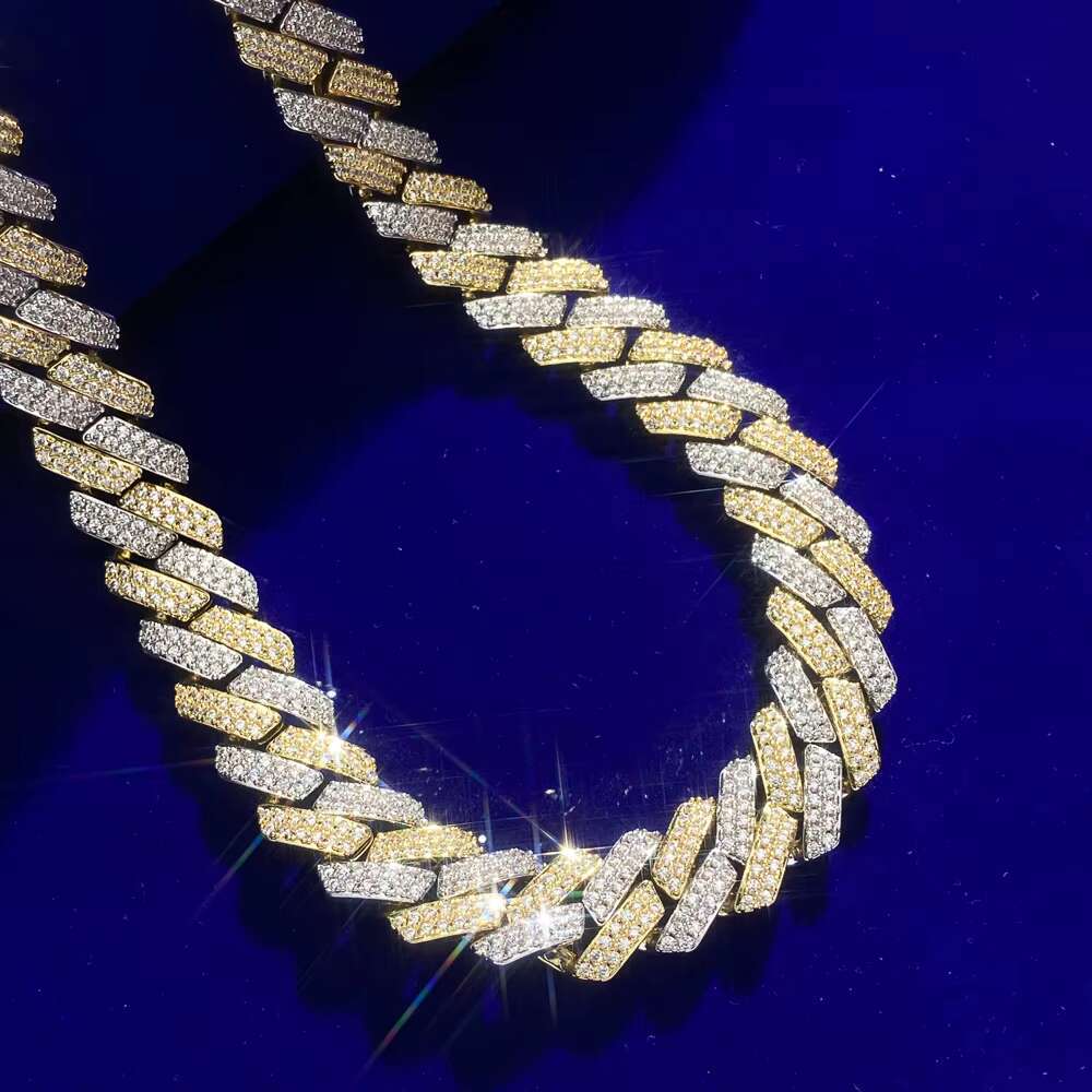 Hip Hop 16mm Iced Out 925 Silver VVS Moissanite Diamond Two Tone 925 Silver Miami Cuban Link Chain Choker Necklace for Men