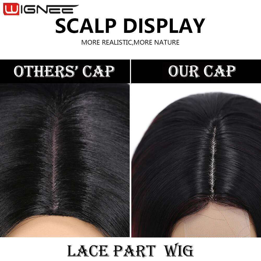 Wignee Long Straight 30 Inch Wig Middle Part Lace With High Lights Synthetic Hair Wigs For Black Women Cosplay
