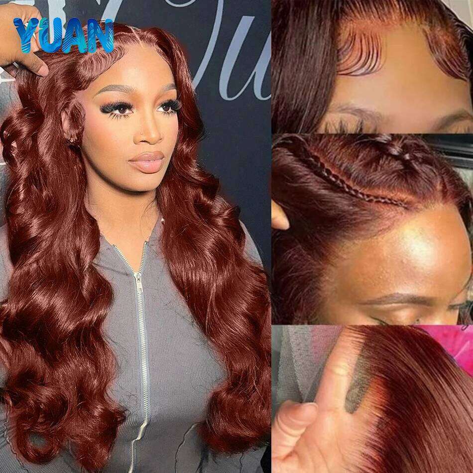 30 38 Inch Brazilian Reddish Brown 13x4 13x6 HD Front Wigs Human Hair Body Wave 200% Colored Lace Frontal Wig For Women