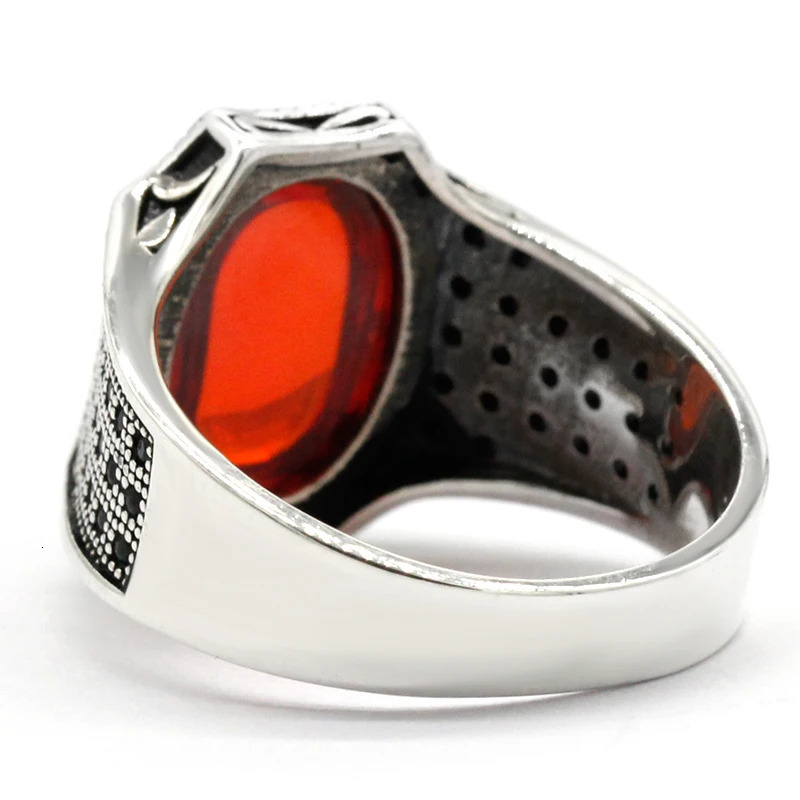 S925 Sterling Silver Mens Ring Grade A Red Zircon Handmade Jewelry Party Gift Fashion Retro Gift Turkiye 250716