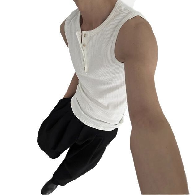 Designer Short Sleeves American Street Style High-end Henry Collar Sports Vest Summer Island Vacation Beach Style