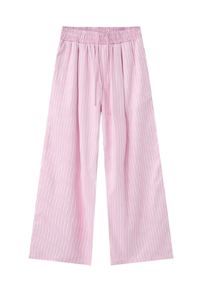 Men Striped Pants Elastic Waist Drawstring Casual Pants Loose Trousers for Daily Street 250704