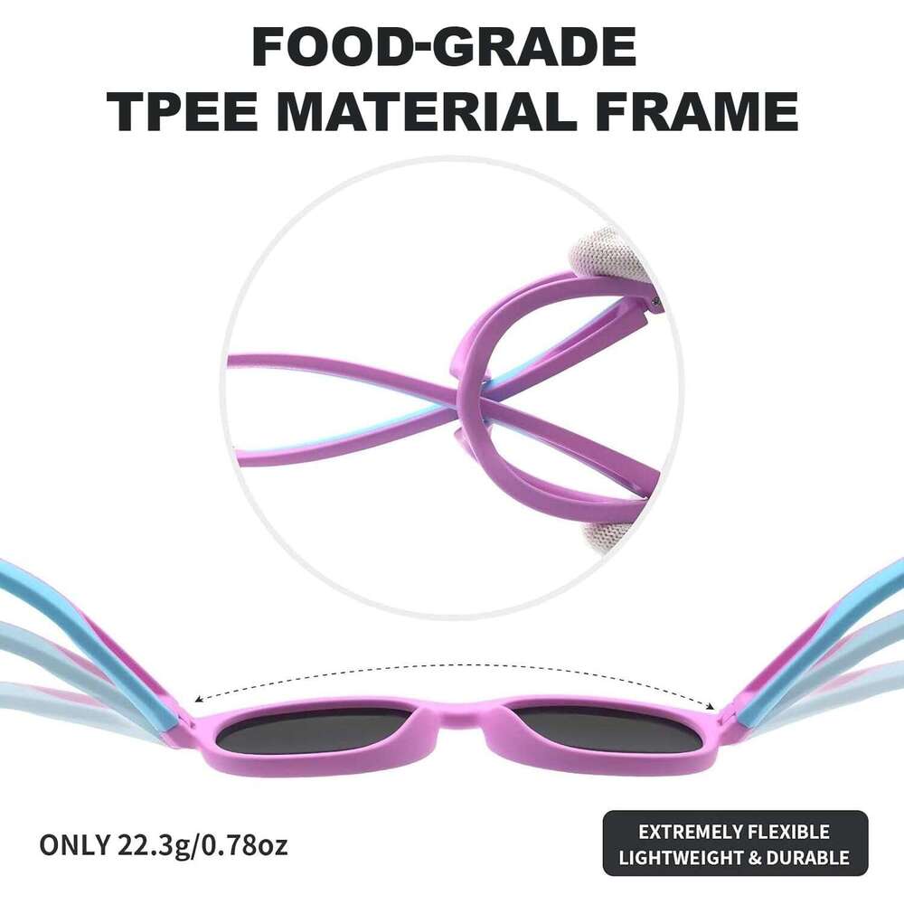Kids Sports 3 Polarized Sunglasses TPEE Flexible Frame with Adjustable Strap for Boys Girls Age 5-13