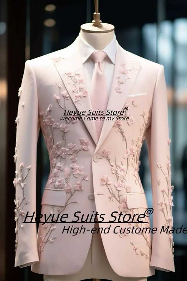 3D Flower Embroidery Men Suits Slim Fit Notched Lapel Groom Wedding 2 Piece Sets Fashion Men Blazers Prom Costume Homme X250704