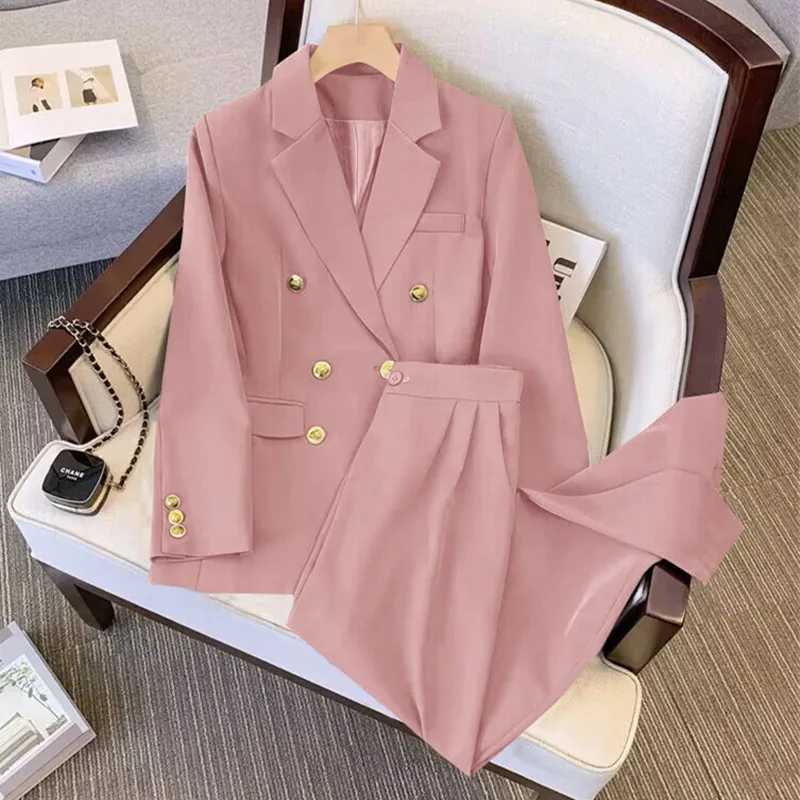 Suit Khaki Office Double-breasted Womens New Long-slved Suit Jacket High-waisted Straight Pants Suit X250704