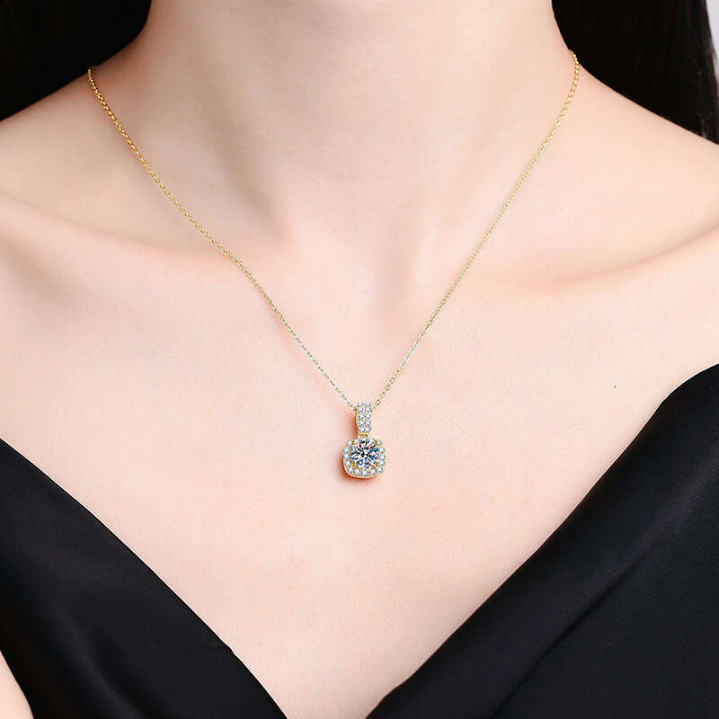 S925 S925terling S925ier Pendant ClaS925S925ic S925quare for Women D Color MoiS925S925anite Necklace f50