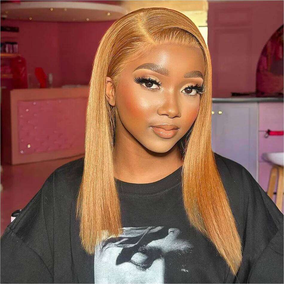 200% Double Drawn #27 Honey Blonde Colored Short Wigs For Women Human 13x4 Lace Front Bob Wig Brazilian Hair