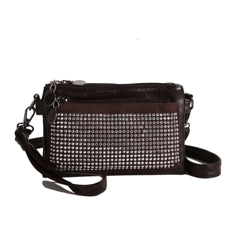 Fashion Rivet Soft Leather Trendy Small Square Multi-layer Women's New Casual Shoulder Crossbody Bag