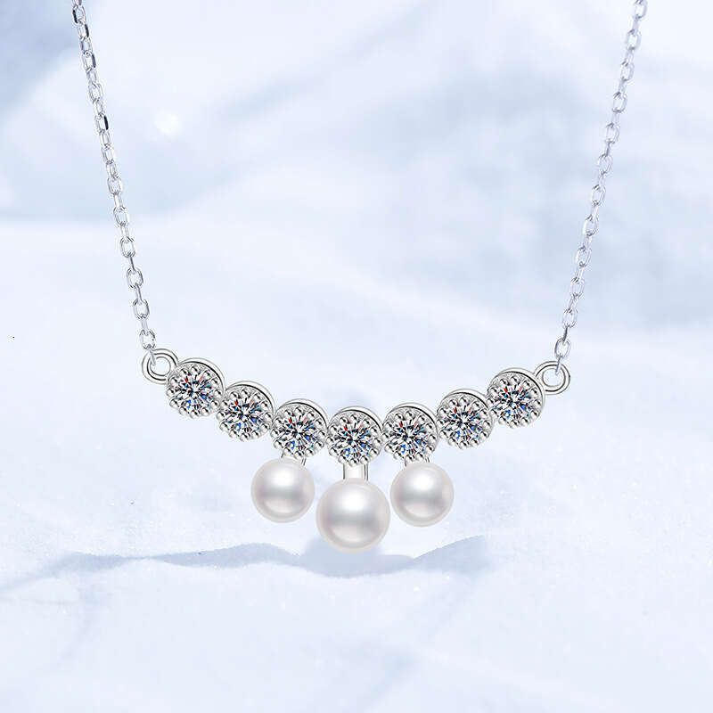 S925 Pure S925ier FreS925hwater Pearl S925mile Collarbone Chain Elegant VerS925atile MoiS925S925anite Necklace for Women eee